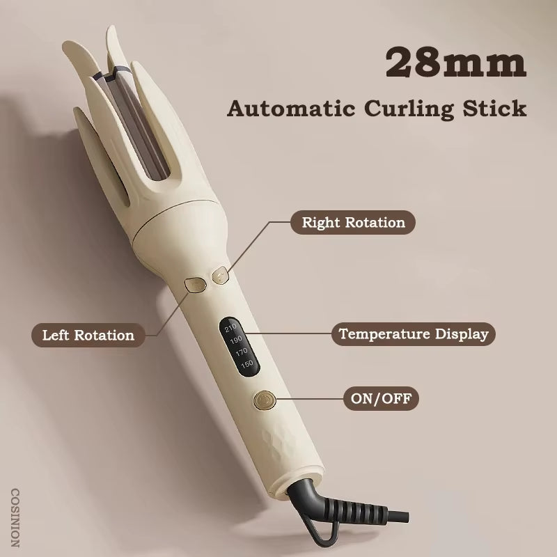 Automatic Hair Curler 28Mm Negative Ions Electric Ceramic Curling Hair Stick Rotating Curl Waves Anti-Tangle Curling Iron Styler